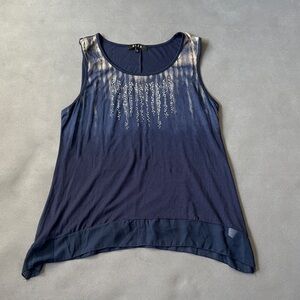 B.L.E.U. Navy and Silver Embellished Tank Top Woman's Large